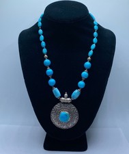 Collana con ciondolo tondo grande turchese in argento sterling 61,5 g