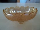 Amber Depression Glass Scalloped Patterned Footed Soap or Trainket Oval Bowl