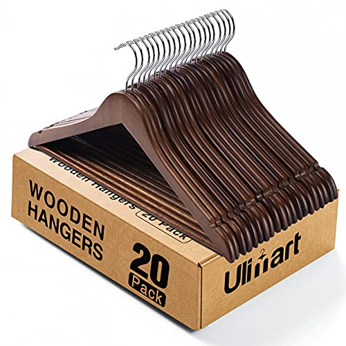 Ulimart Wooden Hangers – 20 Pack Coat Hangers For Closet, Walnut Finish, Sturdy