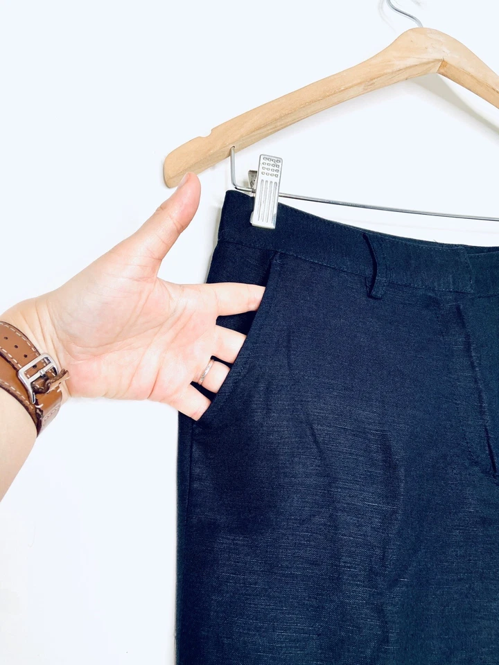 Pantology 女式黑色 Capri 3/4 长度亚麻裤子 4 码娇小衬里 — 第 4/4 张图片