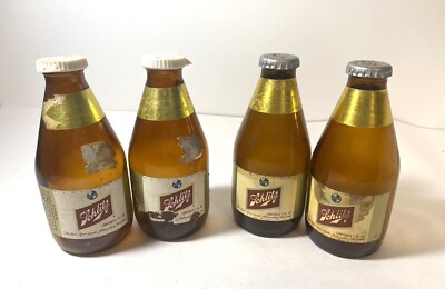 RARE 7 oz Vintage Lot Of 2 Schlitz Beer Empty Bottles & 2 Salt & Pepper Shakers