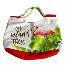 Mixit Tote Bag Pink Flamingos Rope Handle Beach On Island Time Vacation