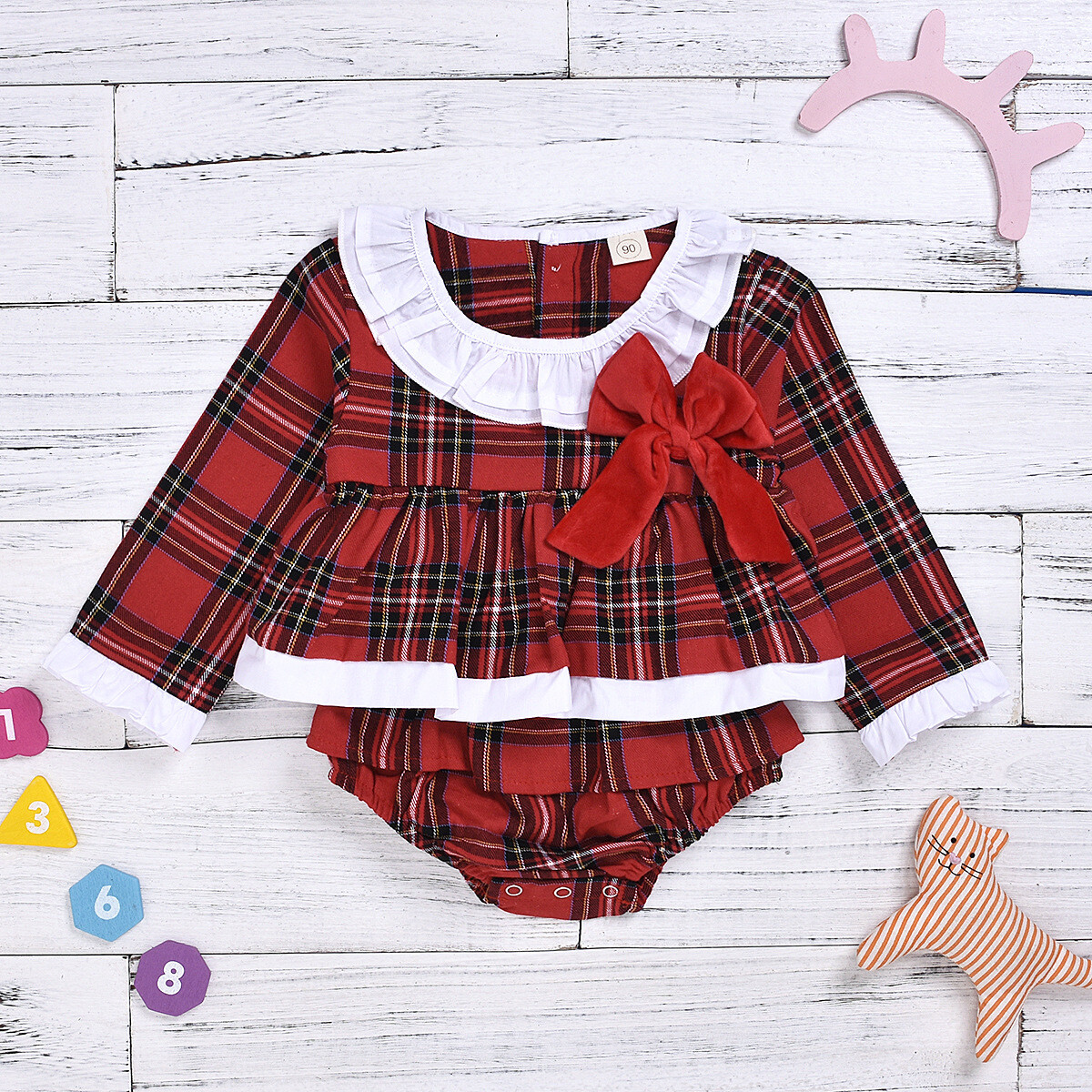 Navidad Recién Nacido Bebé Niña Ropa a Cuadros Volantes Mameluco Mono Vestido Conjunto