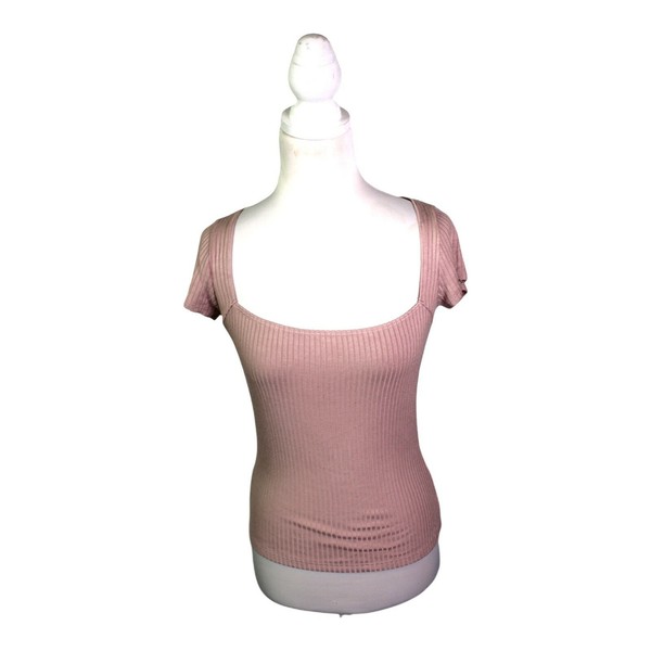 Reformation Jeans Knit Top Size M Solid Beige Short Sleeve Tencel Stretchy 