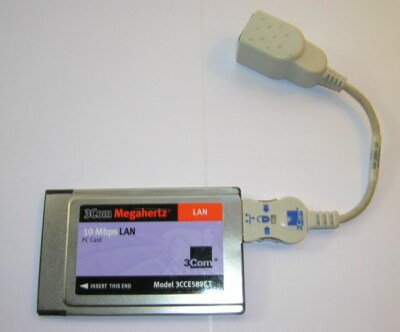 3Com Megahertz 10Mbps PCMCIA Ethernet LAN PC Card 3CCE589ET + New Dongle Cable