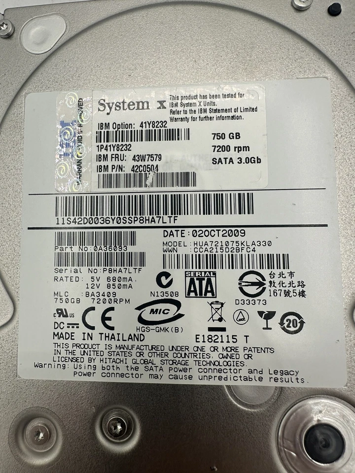 IBM SYSTEM X Series 42C0504 43W7579 750GB 7200 RPM SATA 3.0GB - Image 2 of 4