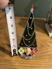 VINTAGE GREEN Leaded Stain GLASS CHRISTMAS Tree Table Top Vintage