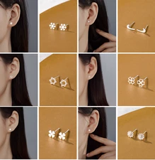 S999 Sterling Silver Girl Baby Stud Piercing EARRINGS Safe for Sensitive Ear I46