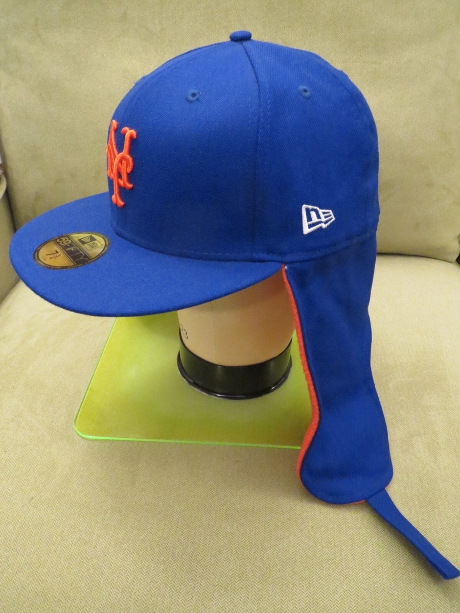 New Era NY Mets Blue Fitted Hat with Dog Ear Flaps, Size 7 3