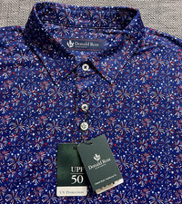 DONALD ROSS CLASSIC FIT MENS FIREWORKS JERSEY PRINT POLO SHIRT NAVY MEDIUM