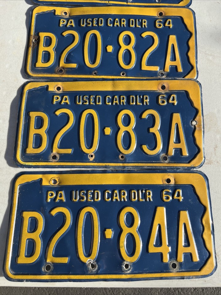 4 Consecutive 1964 Pennsylvania Used Dealer License Plates PA Penna eBay