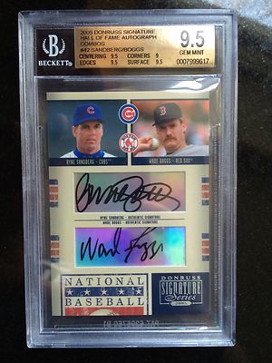 2005 DONRUSS SIGNATURE HOF COMBOS SANDBERG/WADE BOGGS T2/100 -BGS 9.5- CUBS SOX