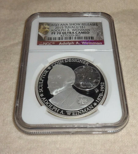 2015 Chicago ANA Tuvalu Adolph Weinman 1oz Proof Silver Coin NGC PF70 LOW POP