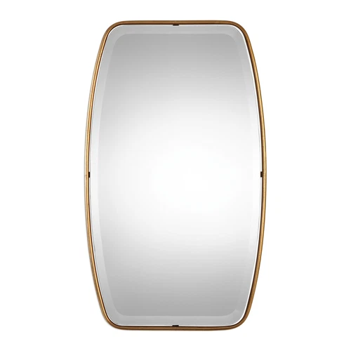 Luxe Curved Oval Gold Thin Frame Wall Mirror Tall 36" Minimalist Classic Elegant - Picture 1 of 3