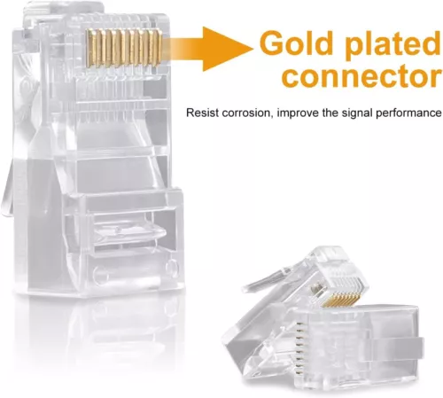 Conector de extremo de paso Cat6 RJ45 100 PIEZAS enchufe modular cable Ethernet de nueva obra - Imagen 2 de 10