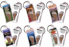 Asheville, NC FootWhere® Souvenir Keychains. 6 Piece Set. Made in USA