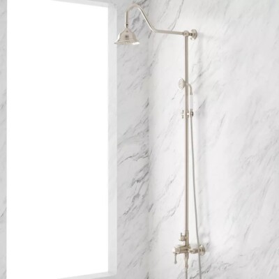 Signature Hardware Alliston Exposed Pipe Shower w/Hand Shower-Brushed Nickel
