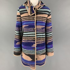 Missoni Size 4 Purple Multi-color Wool Knitted Snaps Coat