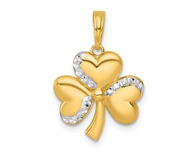 14K Gelbgold poliert 3-Blatt Kleeblatt Charm Anhänger (KEINE Kette)