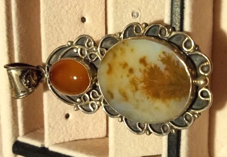 RARO CIONDOLO AGATA DENDRITICA NATURALE VERA ARGENTO 925 CHAKRA MAGICO TALISMANO - Immagine 4 di 4