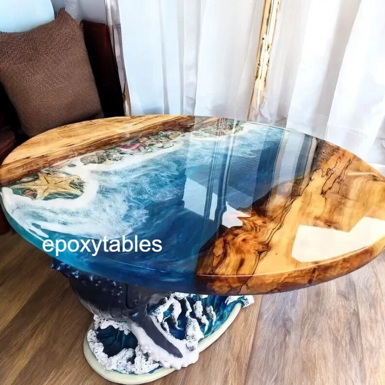 Ocean Epoxy Top Table Adorable Handmade Center Coffee Table Luxury Living Decors - Image 3 of 4