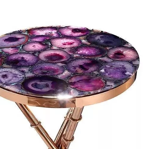 Mesa de centro con extremo de piedra de ágata púrpura adorable de 18" mesa de bistró de forma redonda Foto 4 de 4