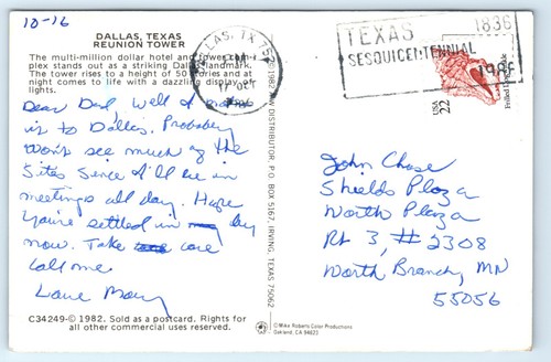 Postal de la Torre de Reunión en Dallas Texas - Imagen 2 de 2