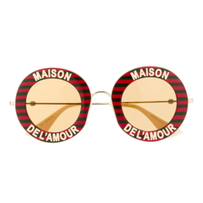 Gucci 44MM Round Sunglasses Red Gold Stripe 
