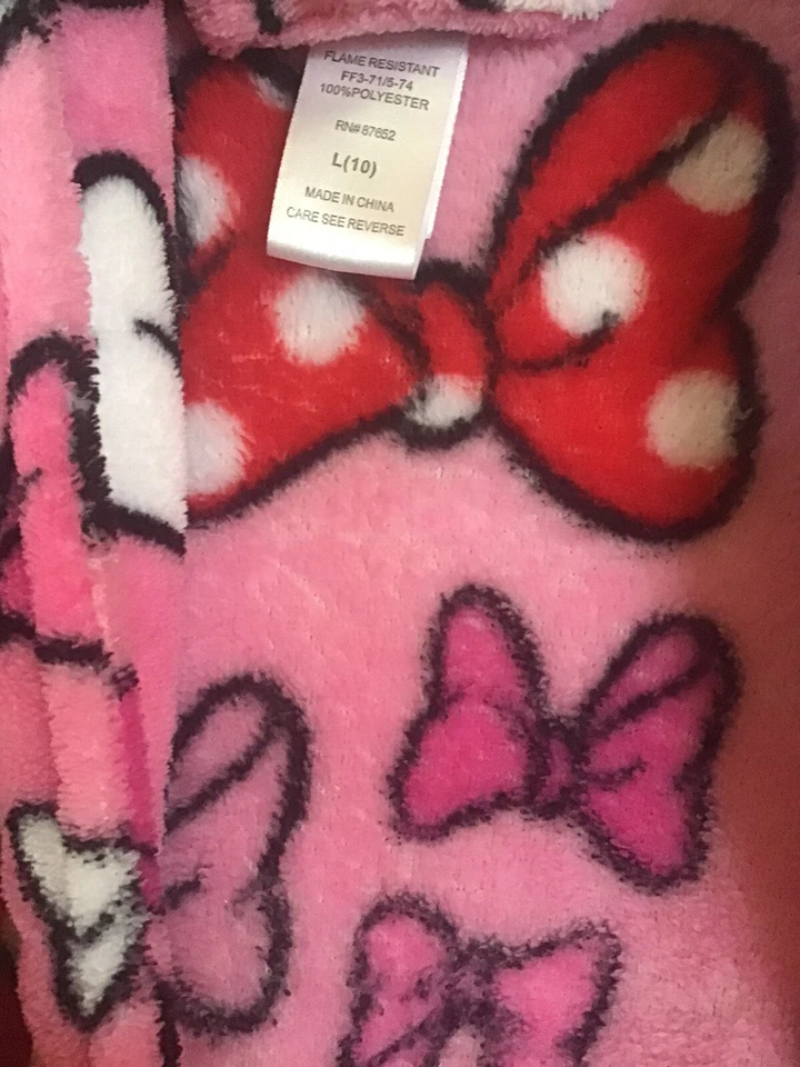 Minnie Mouse Capri Robe Girl’s Pink Bows 100% Polyester Pink Size 10 - Image 3 of 4