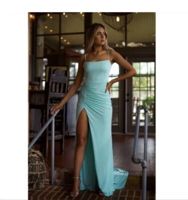 Katie May Great Ruched Gown in Supercharged Mint Medium NWT