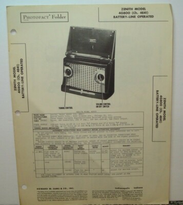 SAMS PHOTOFACT FOLDER 35-27 ZENITH RADIO MODEL 4G800 CH 4E41