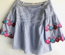 Loft Stripe Off Shoulder Embroidered Top Size M