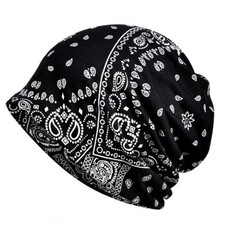 Flower Pattern Fashion Dual Purpose Scarf Hat Black cotton Beanies