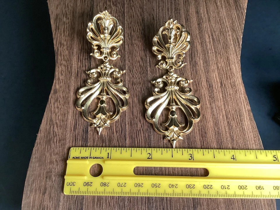 Ben Amun Statement gold tone fashion baroque style drop earrings runway wedding - Image 3 of 4