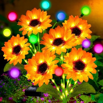 Solar Garden Lights-4 Pack Solar Sunflowers with Multicolor Changing Swaying Fir
