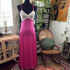 Vintage 70s/80s Undercover Wear Pink Cream Lace Detail Maxi Slip Dress Nightgown