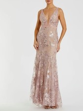 MAC DUGGAL Pink Floral Embellished Sleeveless Plunge Neck Gown Size 2 New - $698