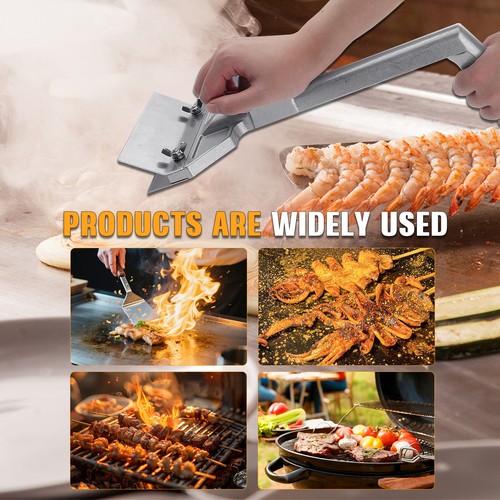 Grillschaber BBQ Grill Flache Platte Reinigungs Schaber mit 4x Edelstahlklinge - Afbeelding 5 van 16