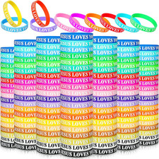 200 Pcs Jesus Loves You Silicone Bracelet Summer Wristbands Bulk Bible Verse Rub