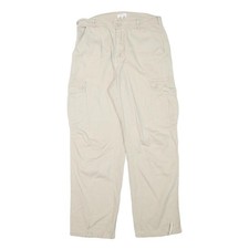 BETTER BE Womens Relaxed Beige Cotton Blend Cargo Trousers W29 L28 Zip Pockets