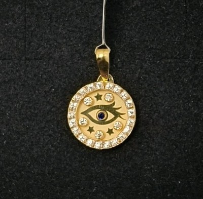 Colgante oro 18k 750 Mls. Ojo Turco Con Estrellas Y Circonitas. 13,3 MM. 
