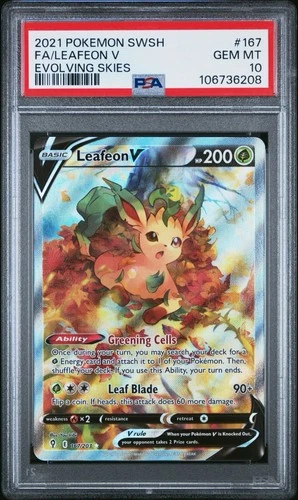 2021 Pokemon SWSH Evolving Skies Leafeon V #167/203 PSA 10 GEM MINT W/ Guard