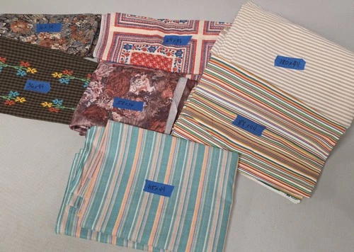 70s 80s Vintage Fabric Lot 15.7 Yds Brown Stripe Floral Patchwork Craft Sew 7pc - product listing photo