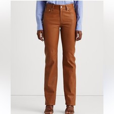 Polo Ralph Lauren High-Rise Straight Lamb Leather Pants Cuoio 2 women s