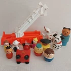 Vintage Fisher Price Little People Firetruck Animals Chunky Lot of 13