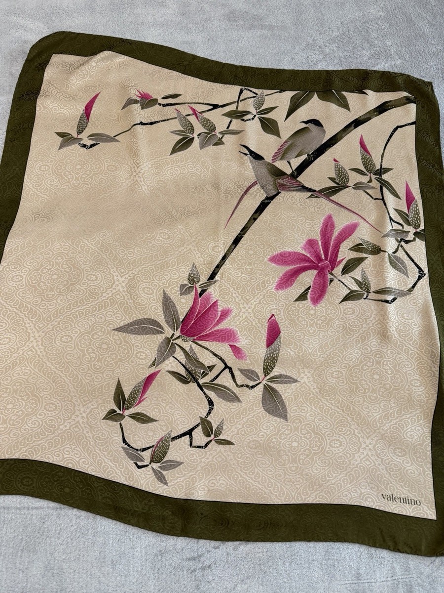 Valentino Vintage Silk Scarf Floral Bird Print Japan Style | eBay