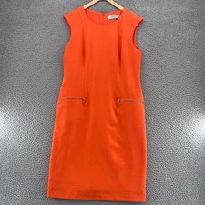 Kasper Dress Womens 10 Orange Sheath Gold Zip Sleeveless Pocket Knee Career Work