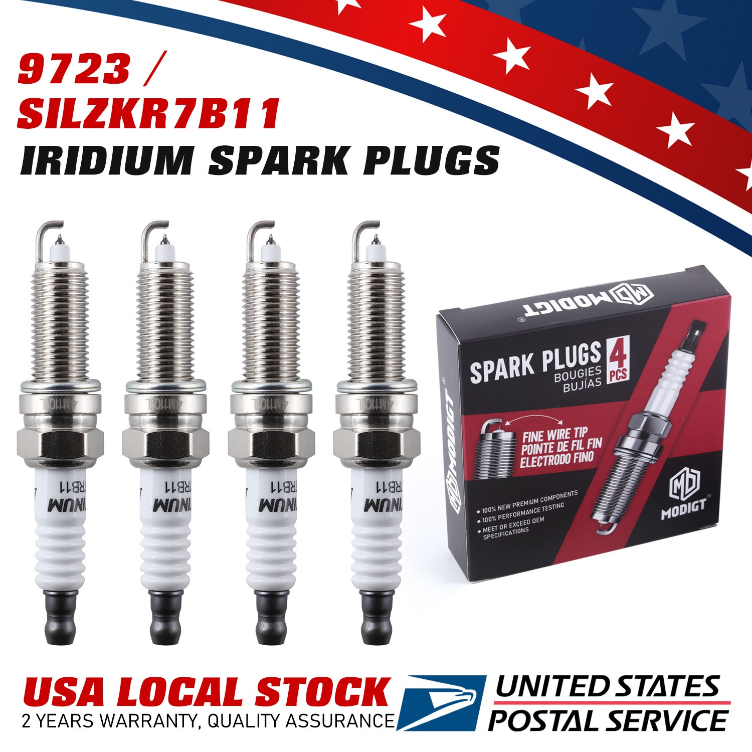 Direct Fit For Hyundai Kia Spark Plugs x4 OEM Replace For NGK 9723 SILZKR7B11
