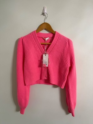 NWT LoveShackFancy Avignon Wool Cropped Cardigan in Sunset Coral Size Small