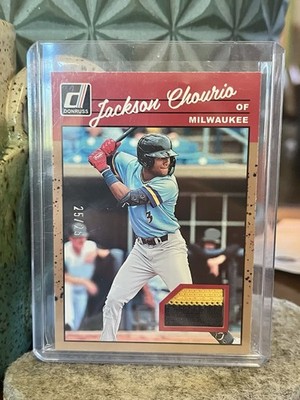 2023 JACKSON CHOURIO /25 Donruss Gold Retro 1990 Materials Jersey 25/25 Bookend!